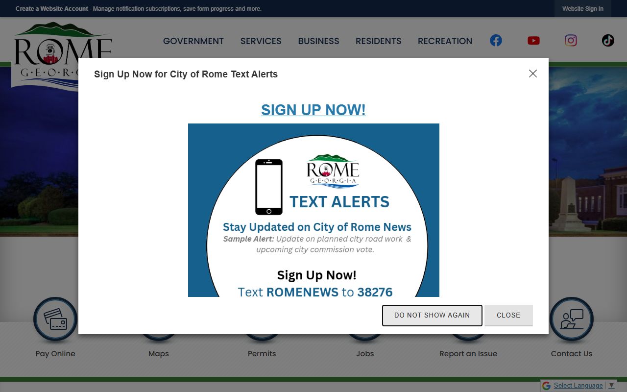 City of Rome Georgia website for local government services
