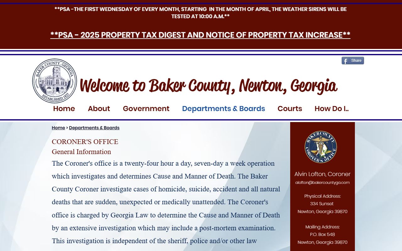 Baker County Coroner office page explaining death certificate process