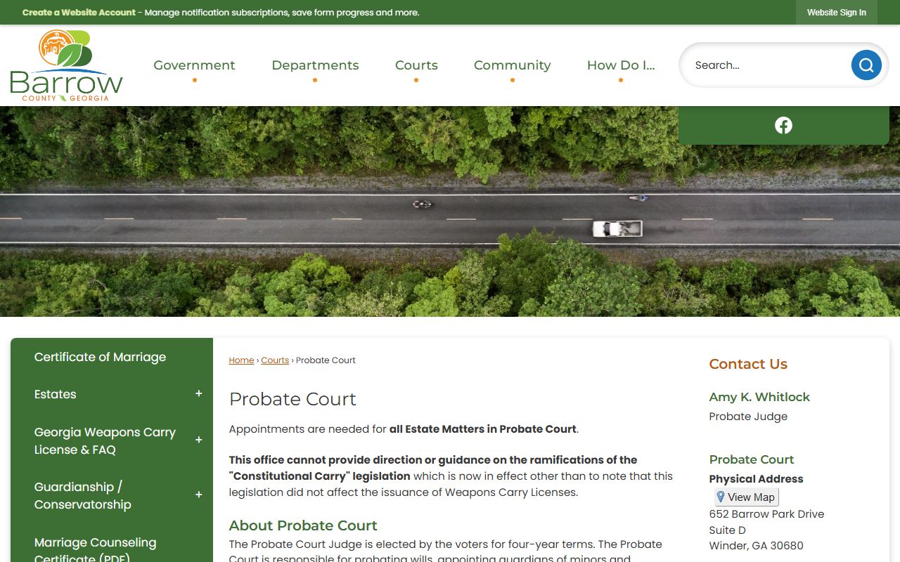 Barrow County government probate court page for death records and vital records