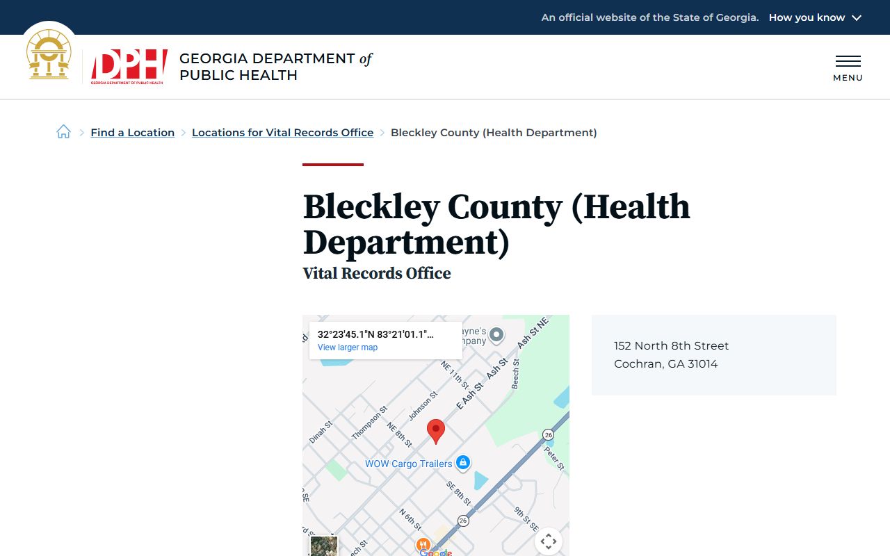 Bleckley County Health Department vital records listing for death certificates