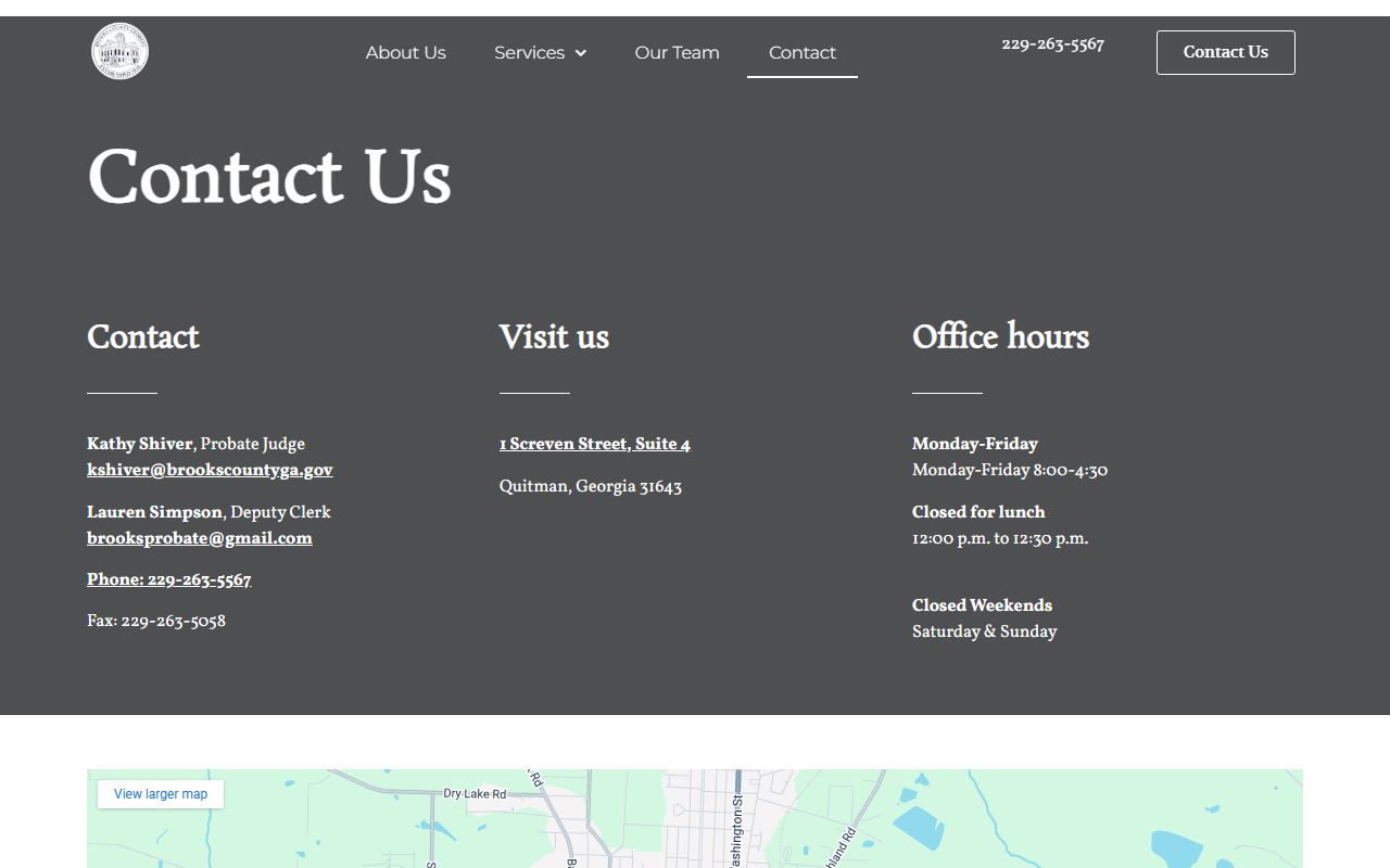 Brooks County Probate Court contact page for death record requests