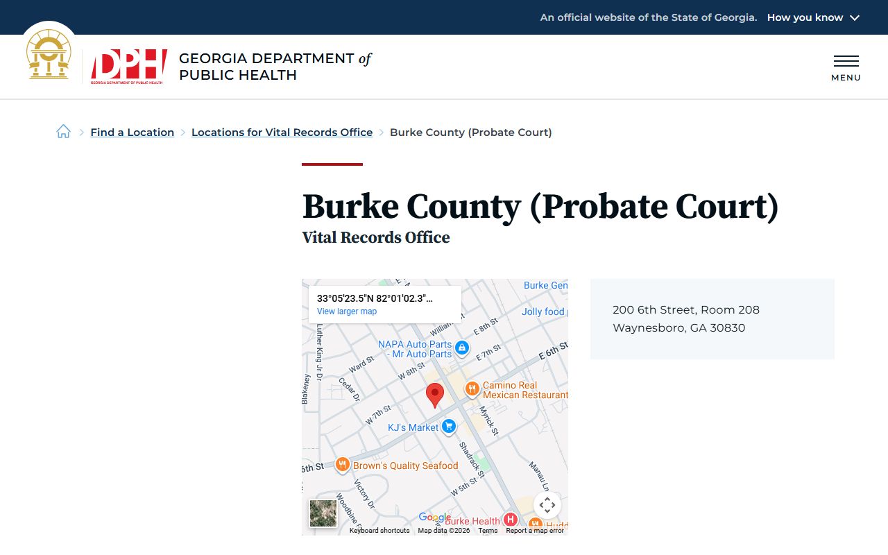 Burke County Probate Court vital records listing for death certificates