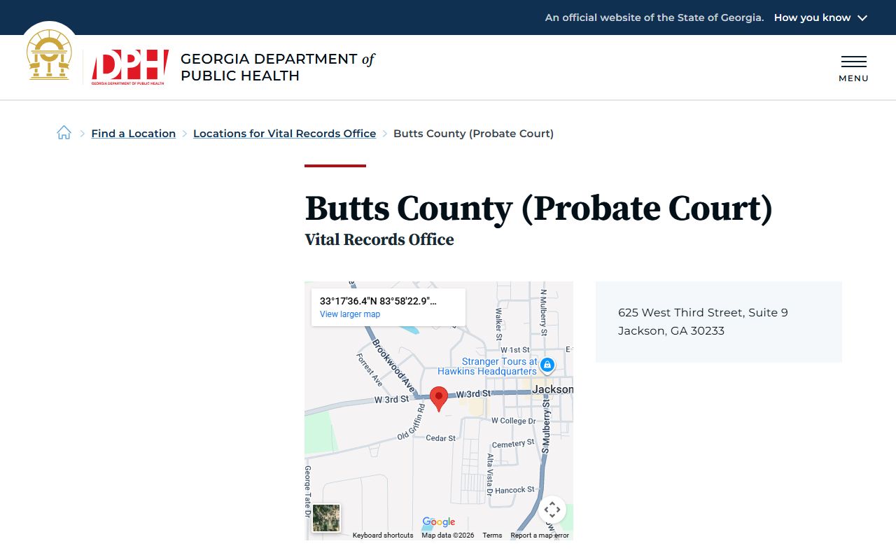 Butts County Probate Court vital records listing for death certificates