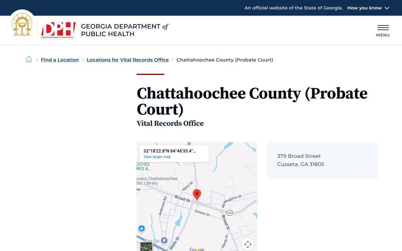 Chattahoochee County Probate Court vital records listing for death certificates