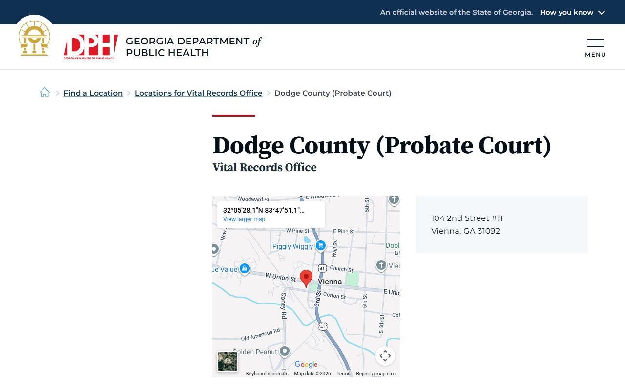 Dodge County Probate Court vital records office listing for death certificates