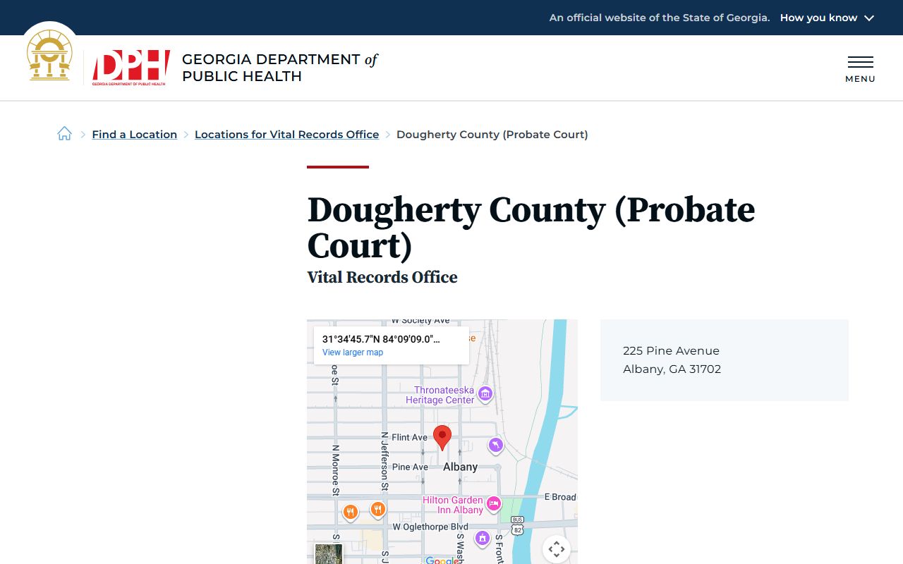 Dougherty County Probate Court vital records listing for death certificates