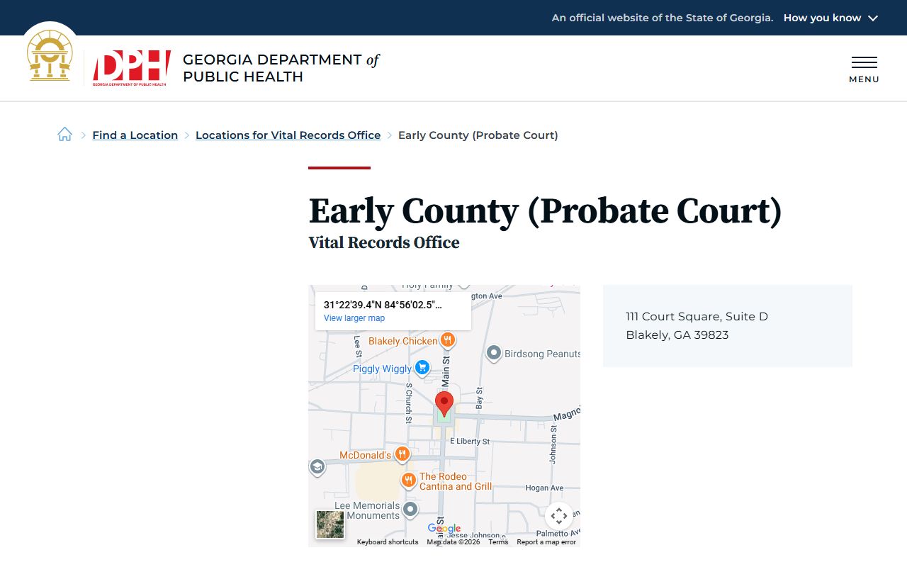 Early County Probate Court vital records listing for death certificates