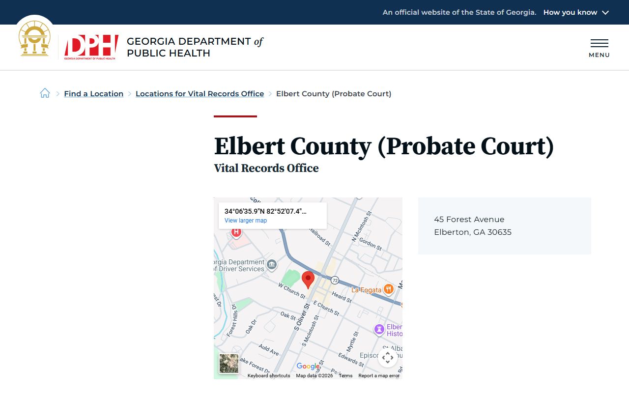 Elbert County Probate Court vital records listing for death certificates