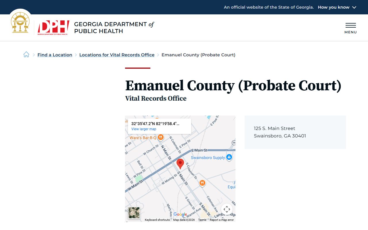 Emanuel County Probate Court vital records listing for death certificates