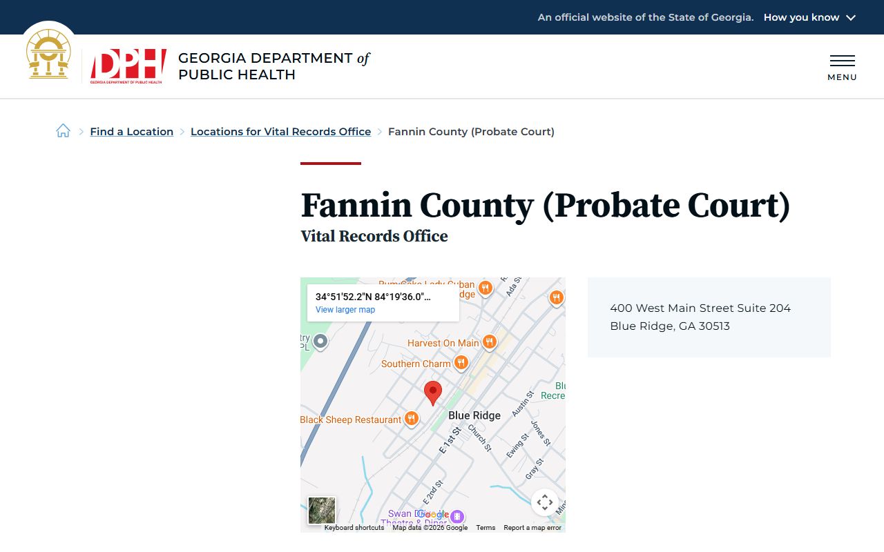 Fannin County Probate Court vital records listing for death certificates