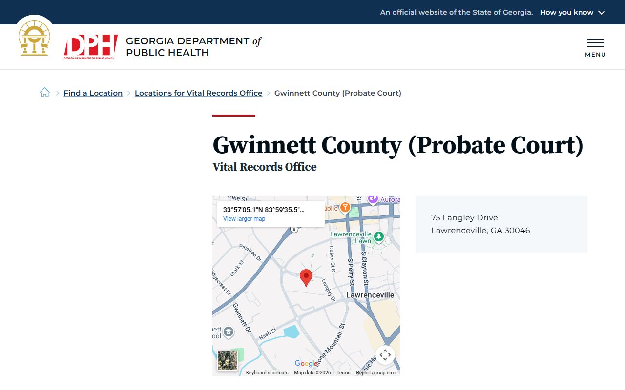 Gwinnett County Probate Court vital records page for death certificate requests