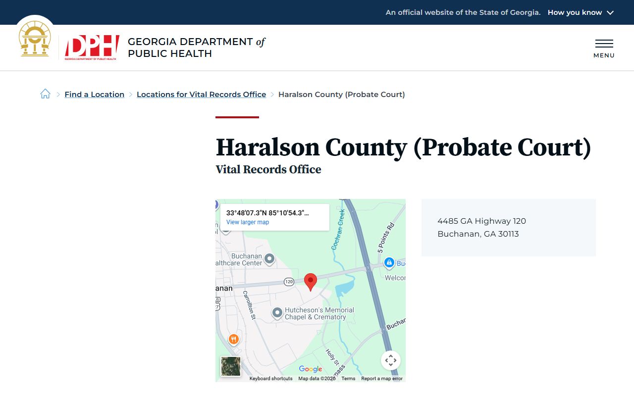 Haralson County Probate Court vital records page for death certificate requests