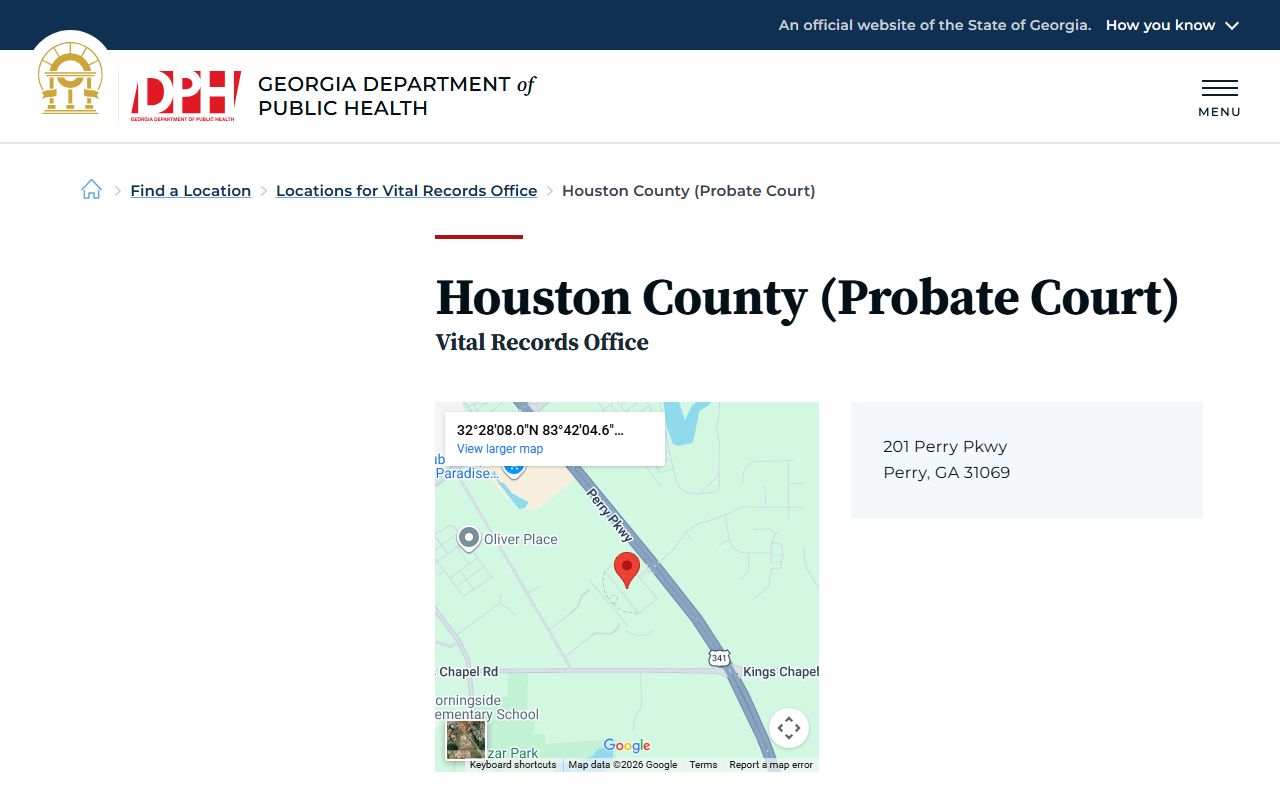 Houston County Probate Court vital records page for death certificate services