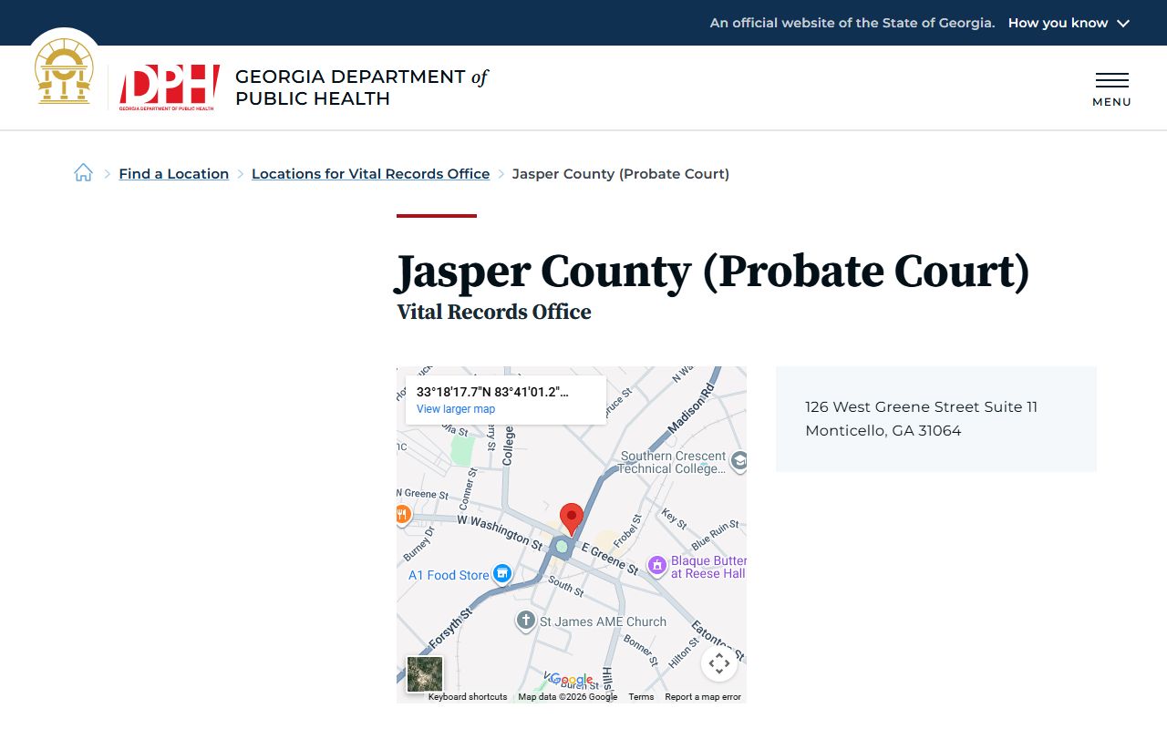 Jasper County Probate Court vital records listing for death certificate requests