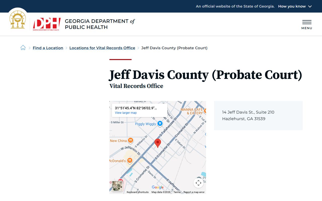 Jeff Davis County Probate Court vital records listing for death certificates