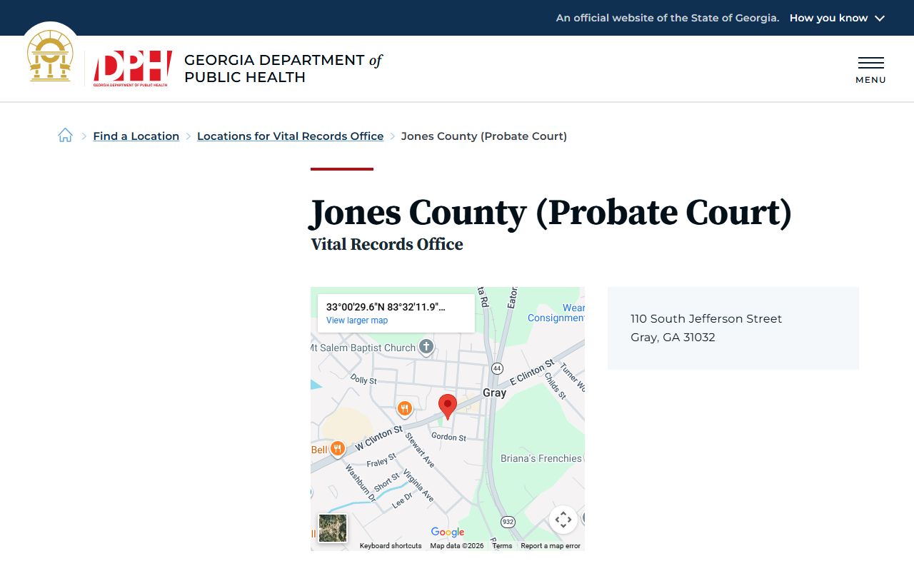 Jones County Probate Court vital records page for death certificate requests