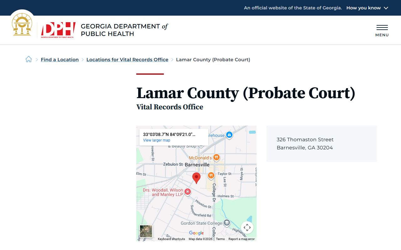 Lamar County Probate Court vital records listing for death certificate requests
