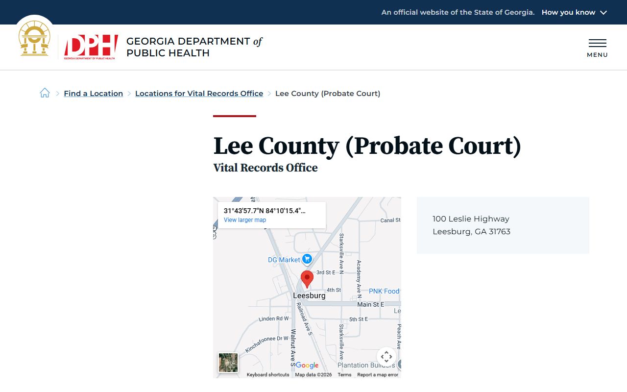 Lee County Probate Court vital records listing for death certificate requests