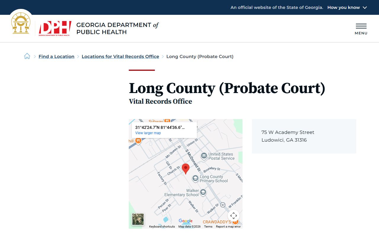 Long County Probate Court vital records listing for death certificate services