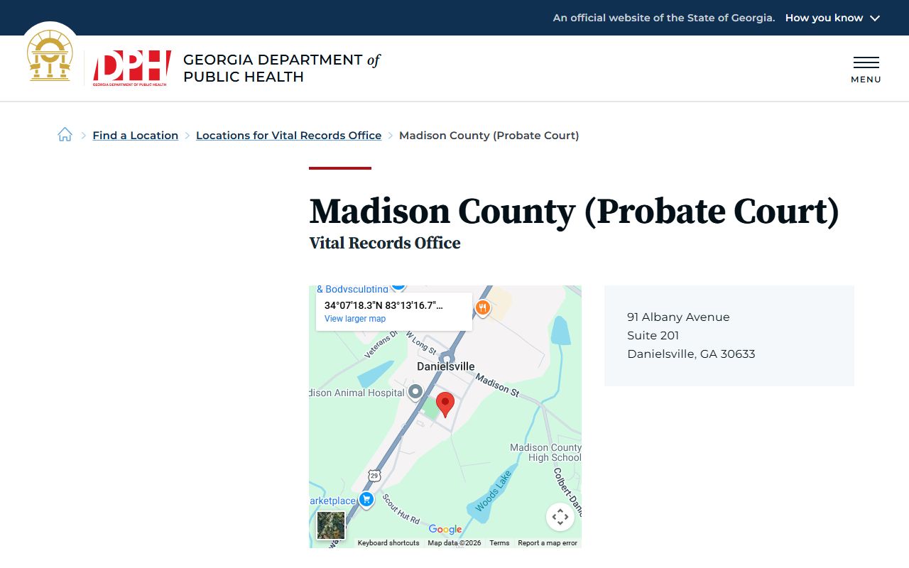 Madison County Probate Court vital records office page for death certificates