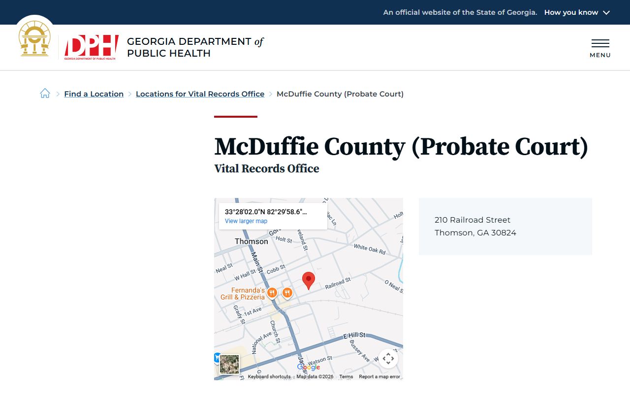 McDuffie County Probate Court vital records listing for death certificates