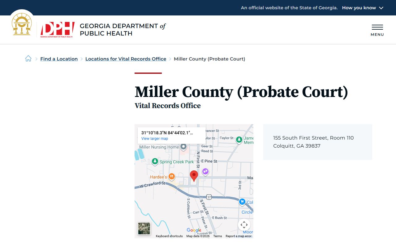 Miller County Probate Court vital records listing for death certificates