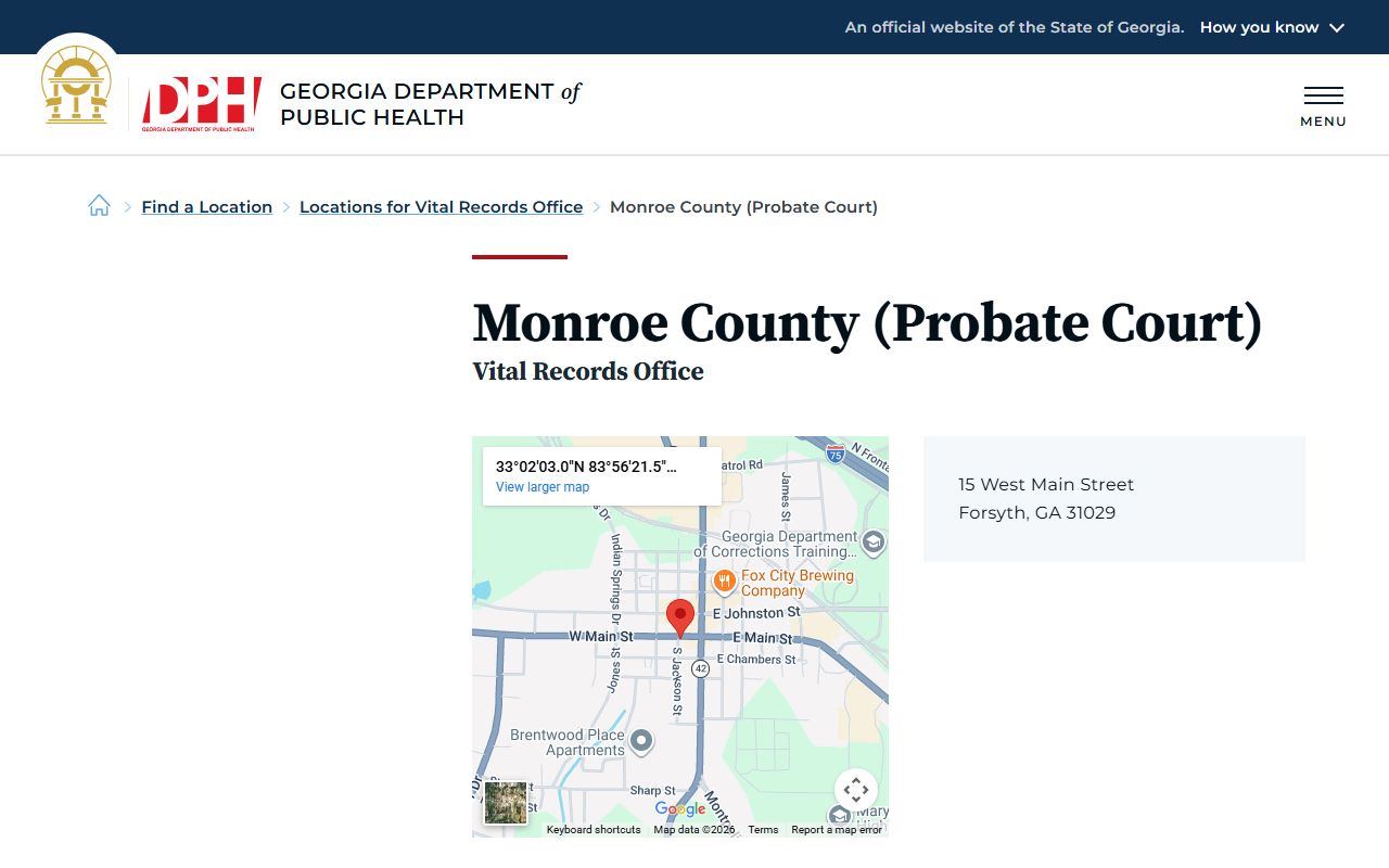 Monroe County Probate Court vital records listing page for death certificates