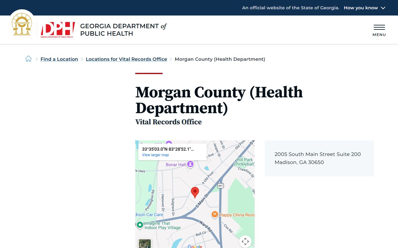 Morgan County Health Department vital records page for death certificates