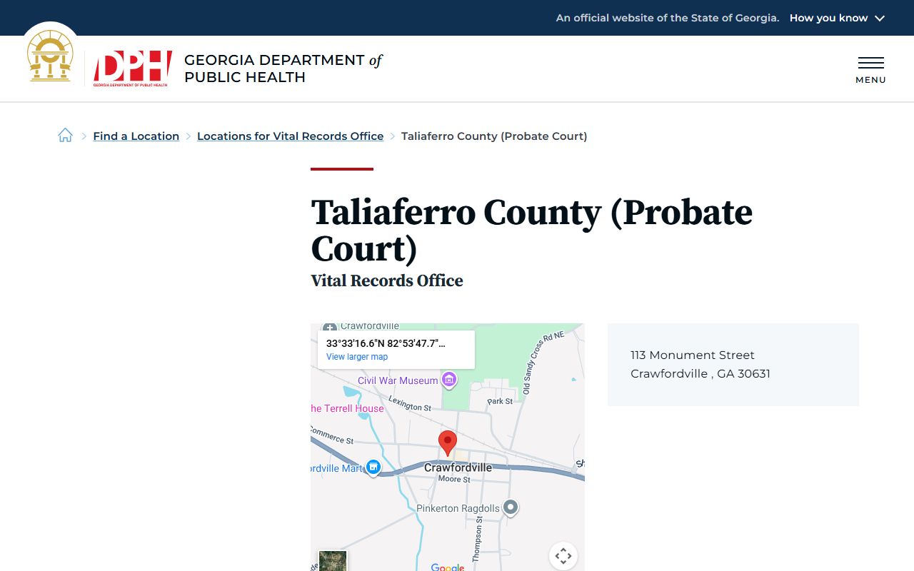 Taliaferro County Probate Court vital records listing for death certificates