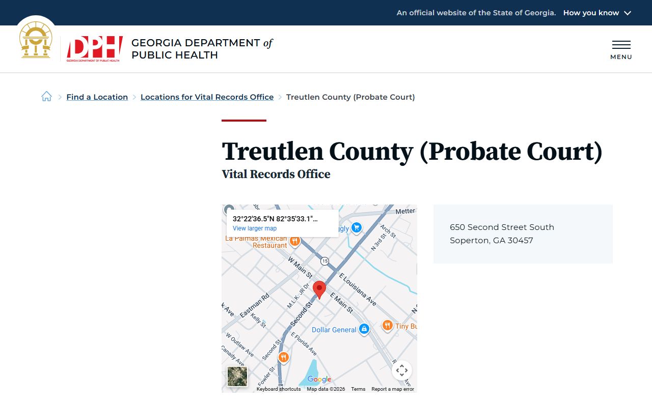 Treutlen County Probate Court vital records office listing for death certificates