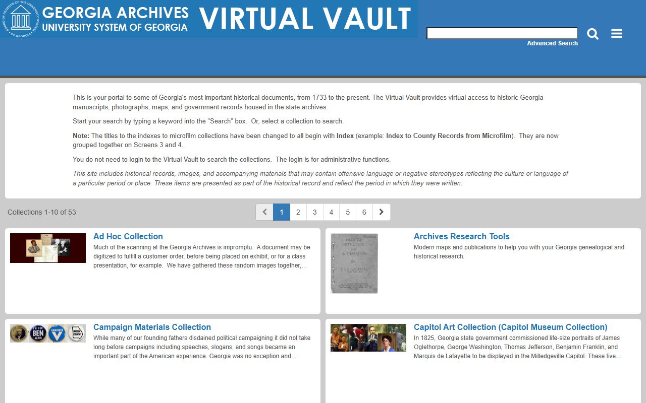 Georgia Archives digital vault for historical death records