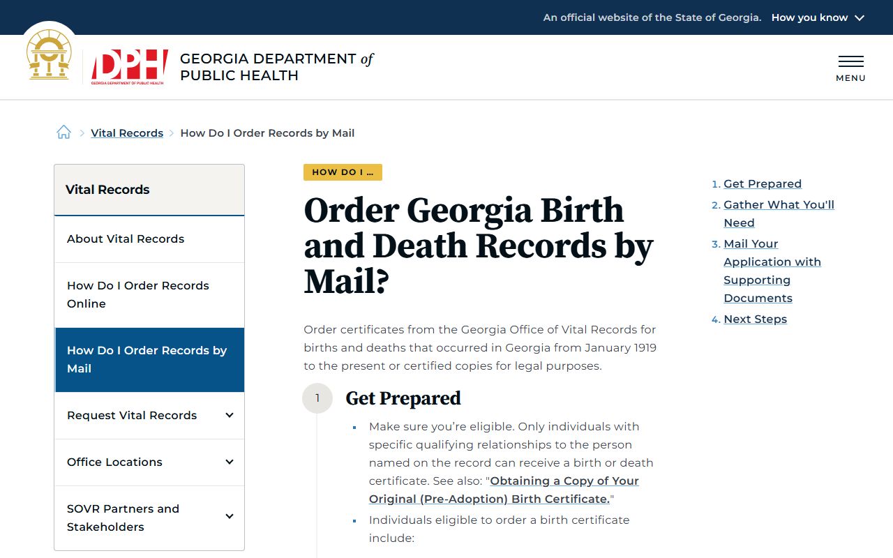 Georgia DPH mail order instructions for death certificates