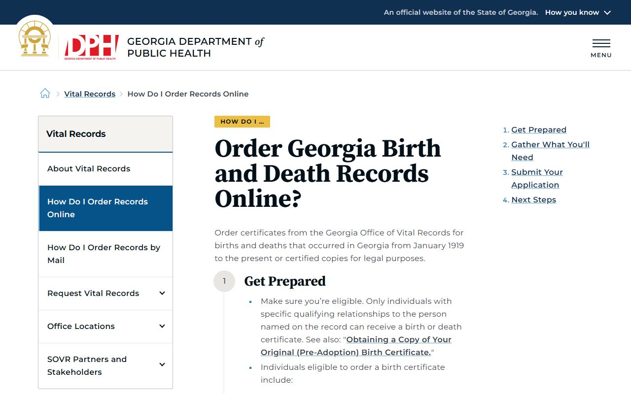 Georgia online ordering instructions for death certificates